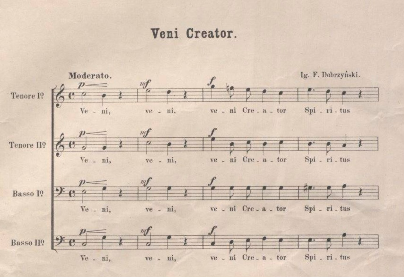 Reprodukcja starodruku – Veni Creator, Ig. F. Dobrzyński
