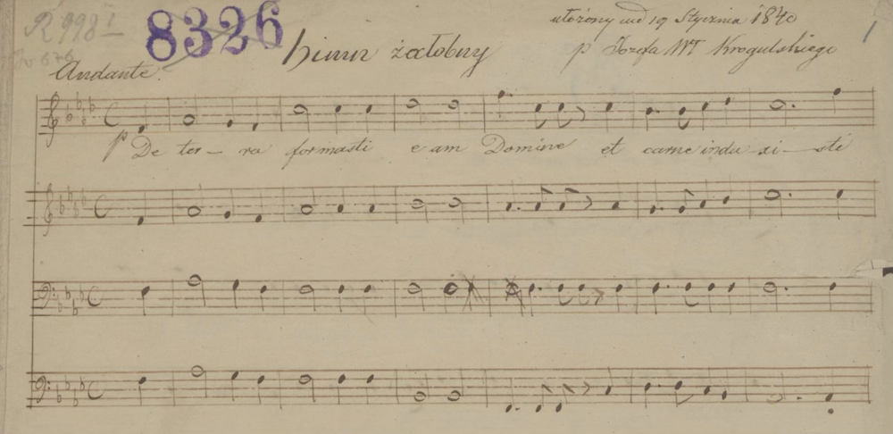 Reprodukcja autografu – Hymn żałobny, J. Wł. Krogulski, 19 stycznia 1840